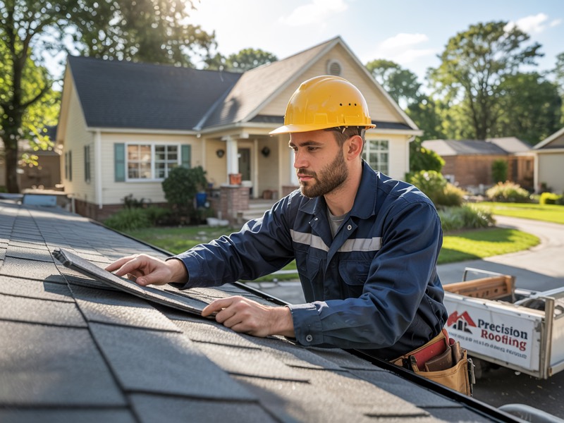 Roofing professional at work