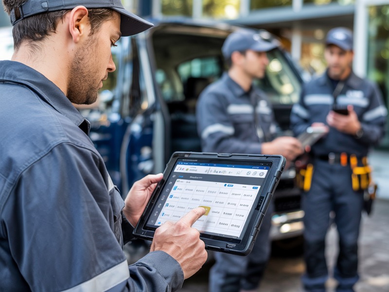 A field service team reviewing their schedule together